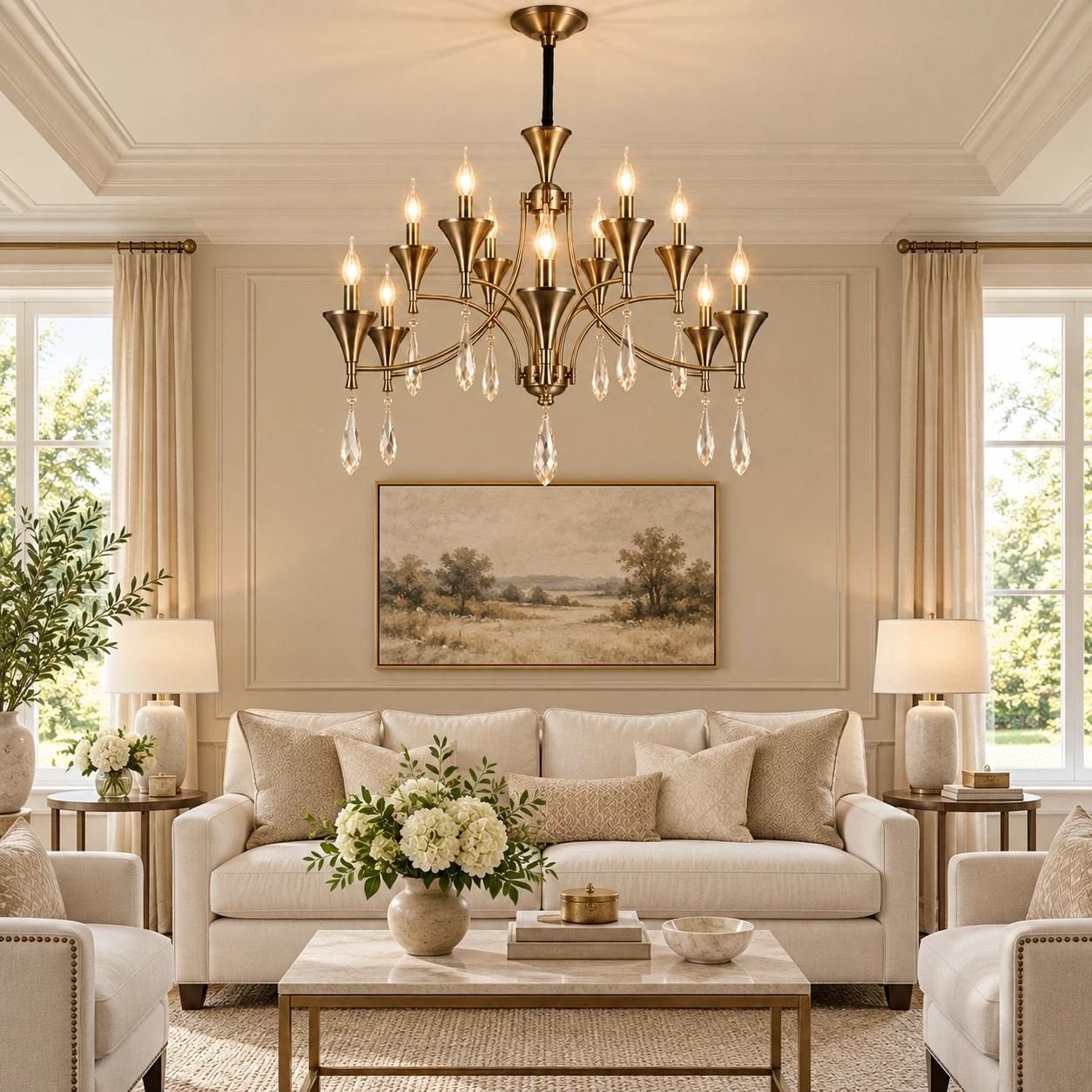 ID Studio Nepal Antique Brass Crystal Chandelier for Living Room, Dining Room, Lobby & Duplex Hall 2