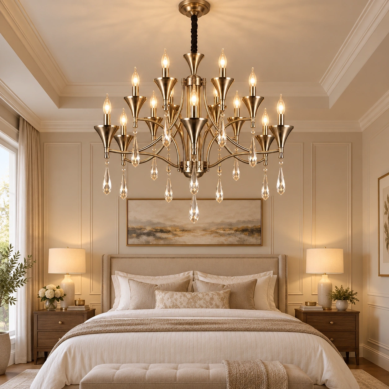 ID Studio Nepal Antique Brass Crystal Chandelier for Living Room, Dining Room, Lobby & Duplex Hall 3