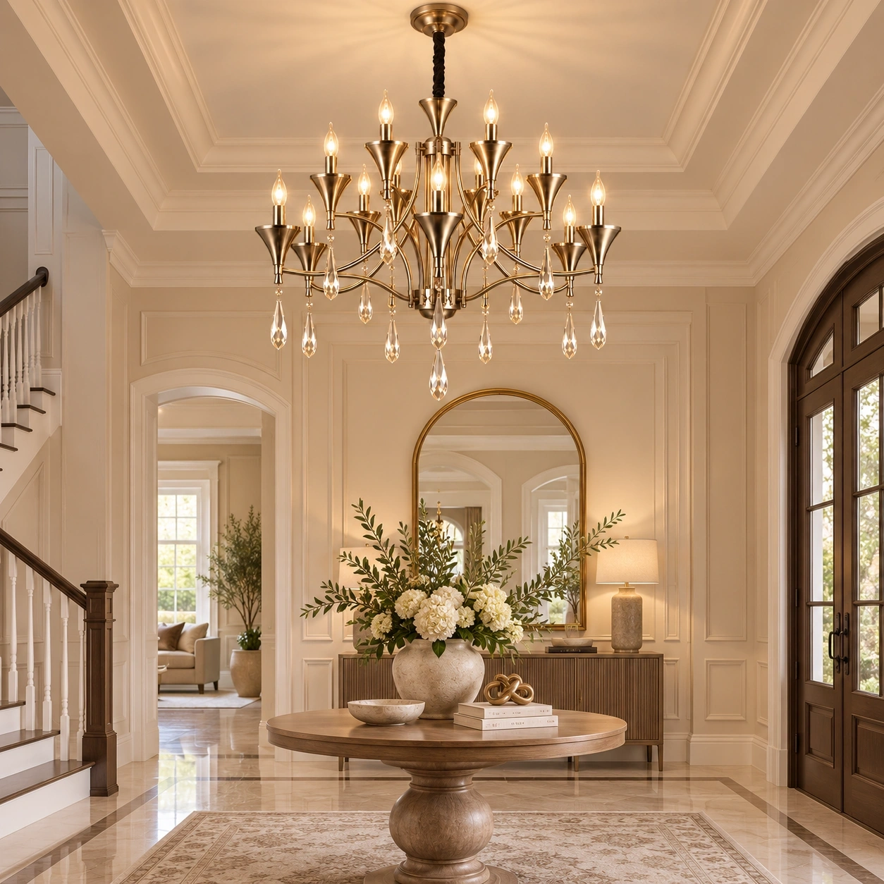 ID Studio Nepal Antique Brass Crystal Chandelier for Living Room, Dining Room, Lobby & Duplex Hall 4