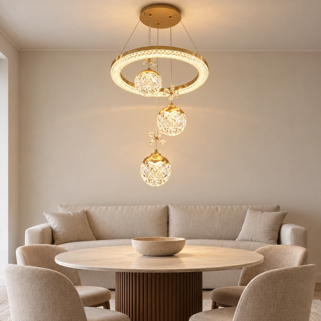 ID Studio Nepal Luxury Crystal Ring LED Pendant Light for Living Room, Dining Area & Lobby 2