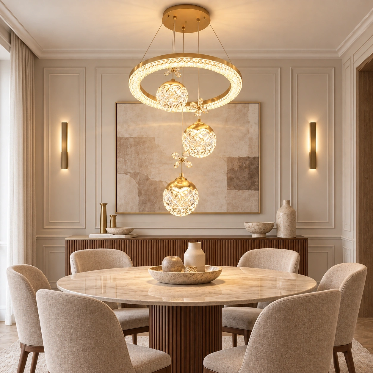 ID Studio Nepal Luxury Crystal Ring LED Pendant Light for Living Room, Dining Area & Lobby 1