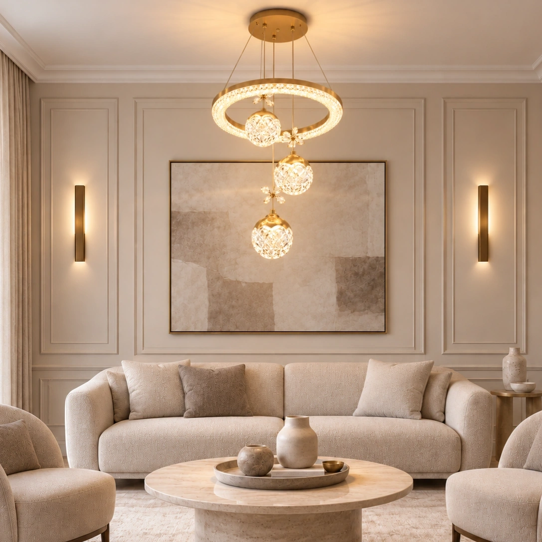 ID Studio Nepal Luxury Crystal Ring LED Pendant Light for Living Room, Dining Area & Lobby 3