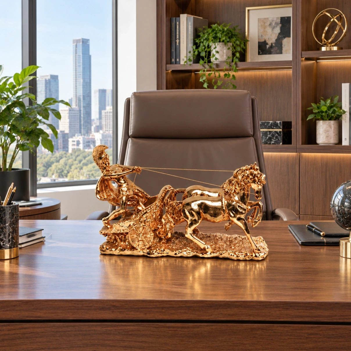 ID Studio Nepal Golden Horse Chariot Decorative Showpiece for Living Room, Office & Gifting 2