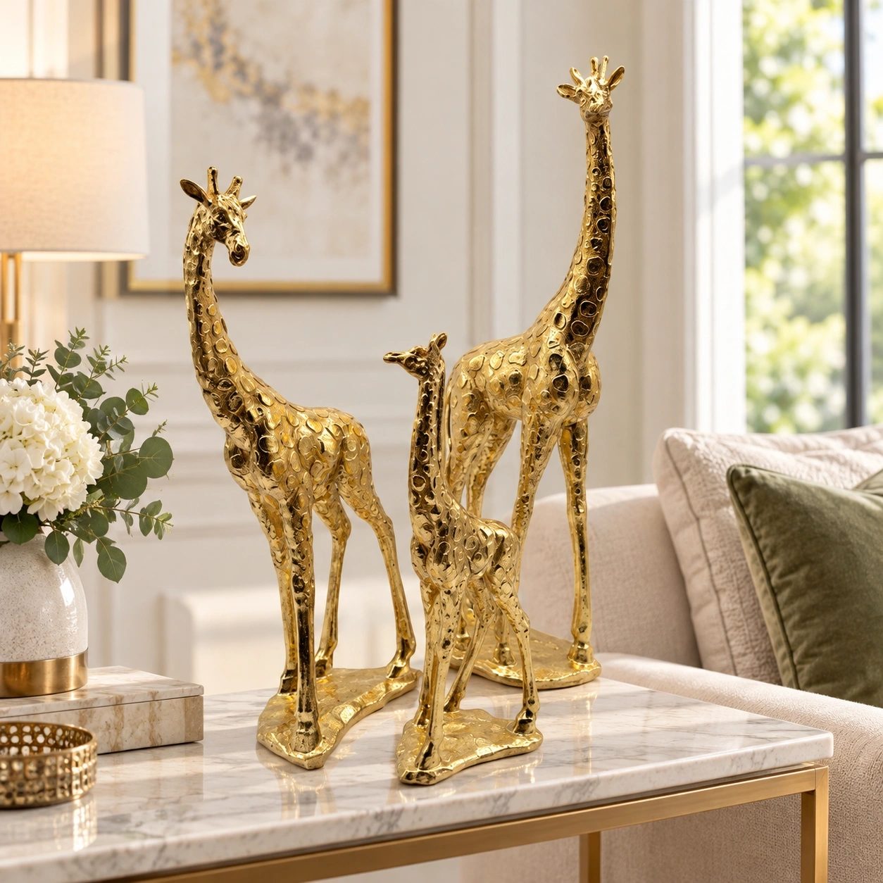 ID Studio Nepal Golden Giraffe Sculpture Set for Living Room, Console Table & Office Décor 1