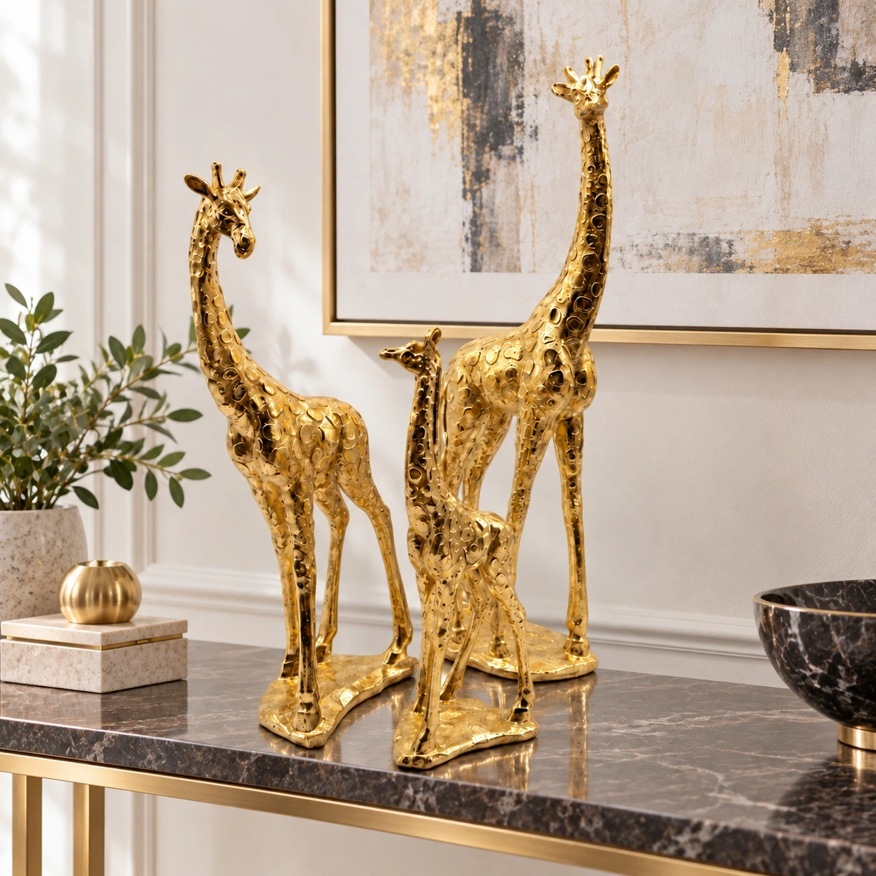 ID Studio Nepal Golden Giraffe Sculpture Set for Living Room, Console Table & Office Décor 2