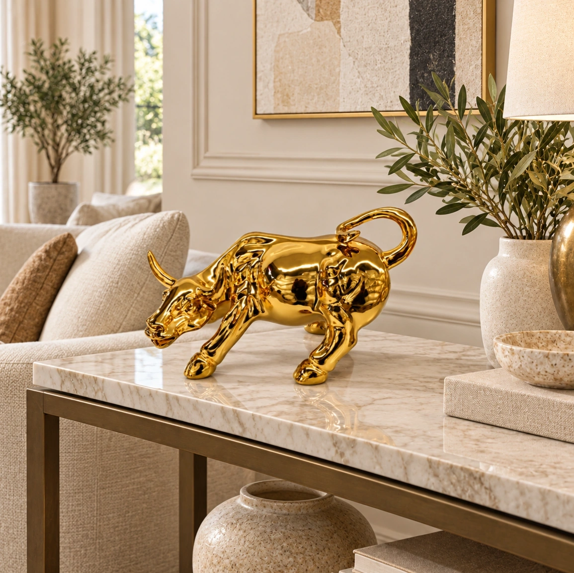 ID Studio Nepal Golden Bull Sculpture for Living Room, Office & Console Table Décor 2