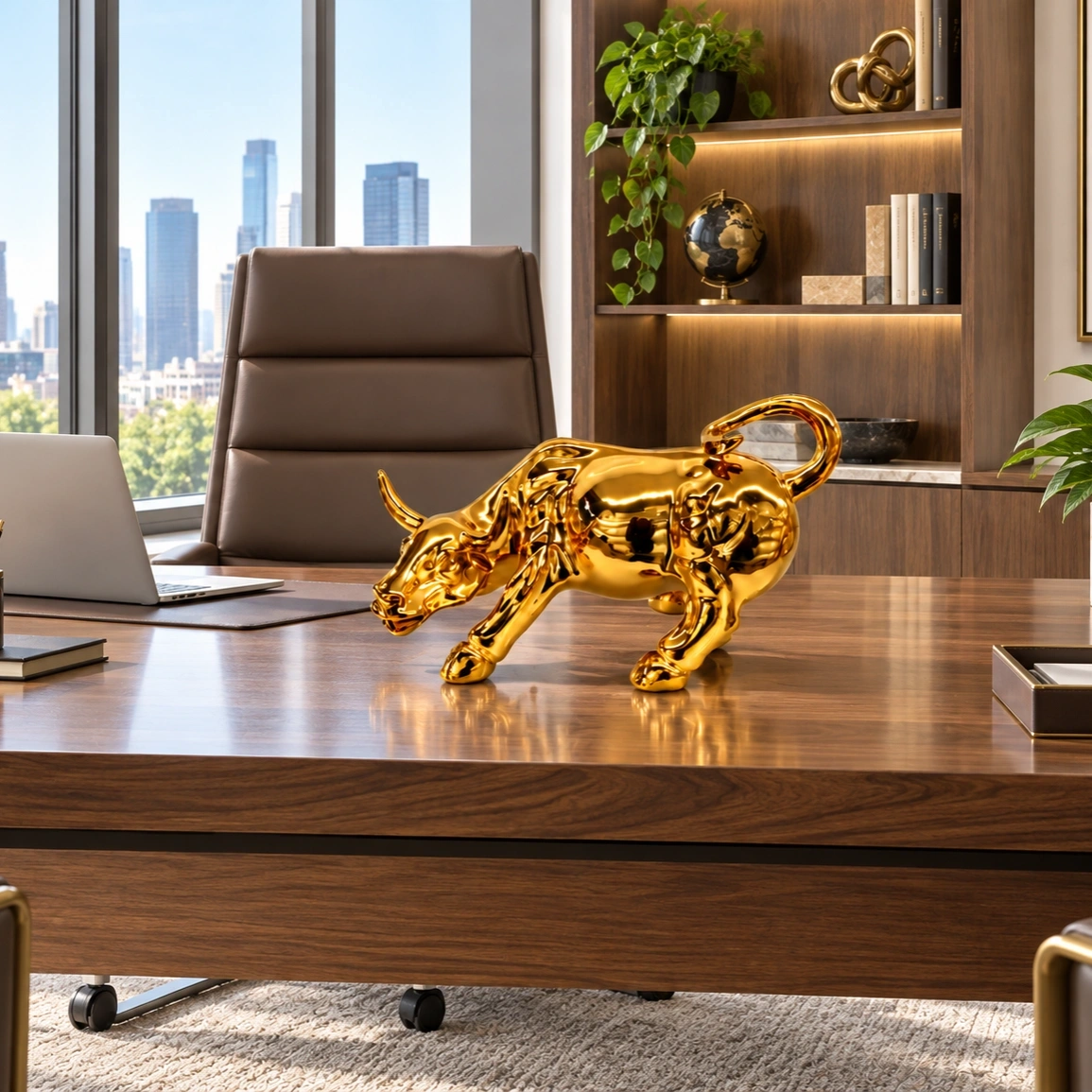ID Studio Nepal Golden Bull Sculpture for Living Room, Office & Console Table Décor 3