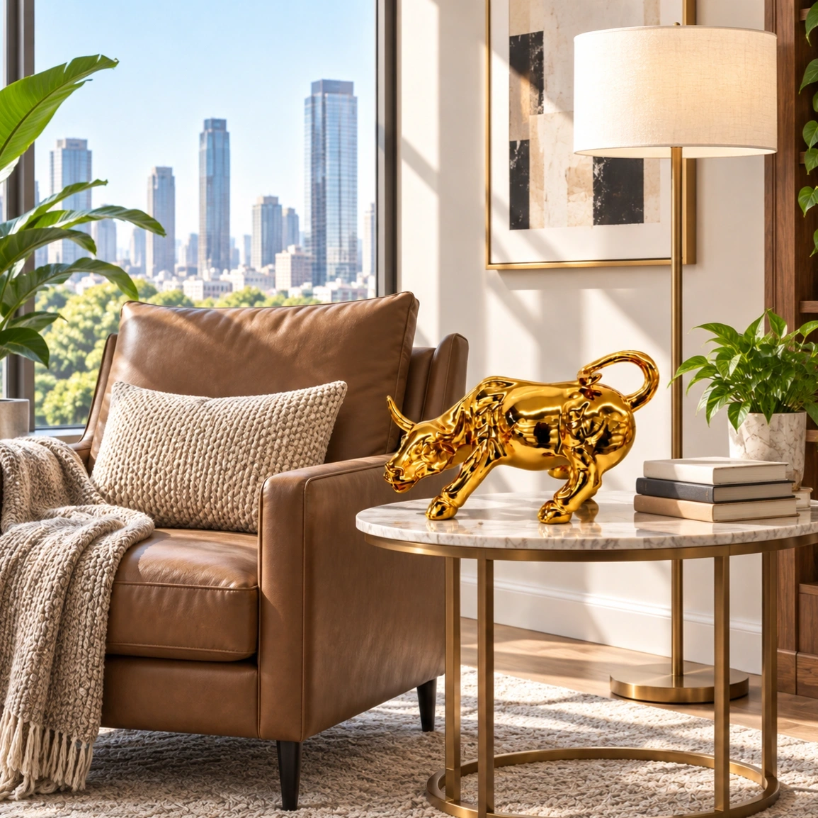 ID Studio Nepal Golden Bull Sculpture for Living Room, Office & Console Table Décor 1