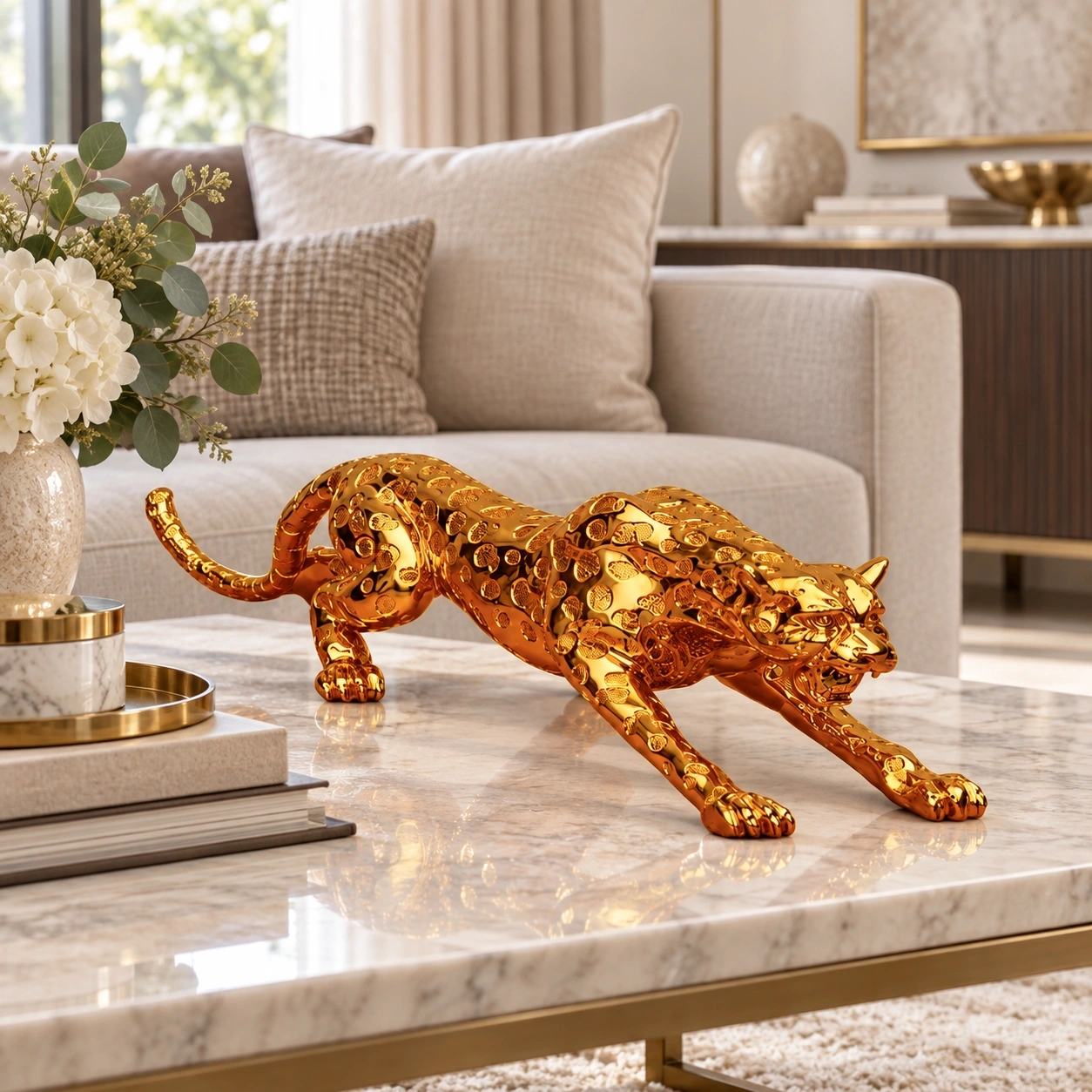 ID Studio Nepal Gold Leopard Sculpture for Living Room, Hotel Lobby & Office Décor 1
