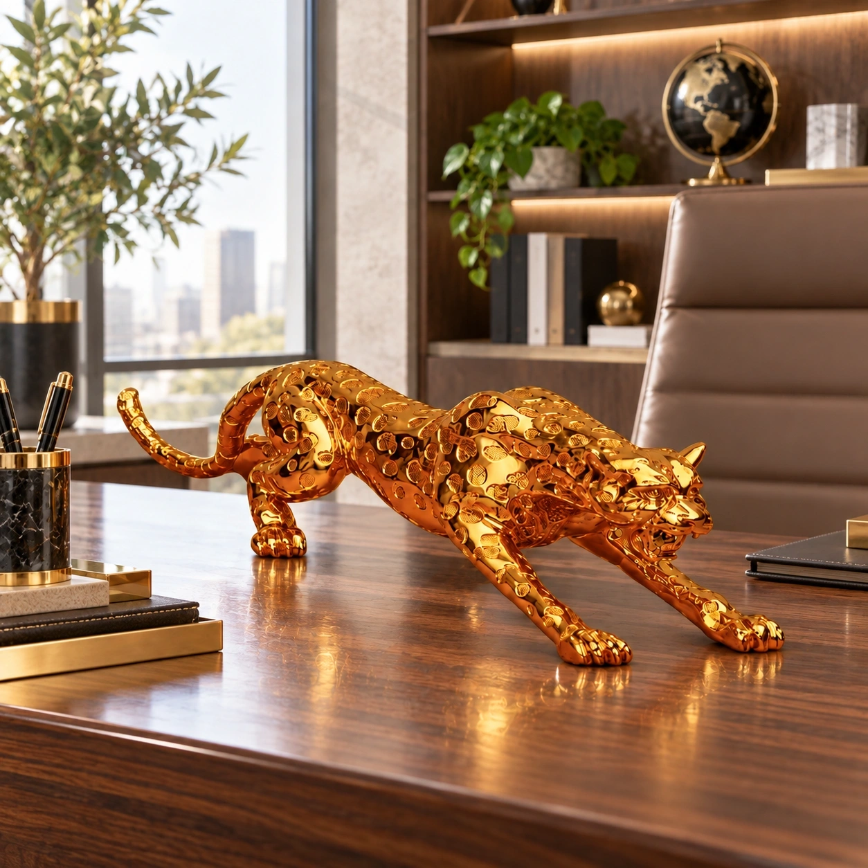 ID Studio Nepal Gold Leopard Sculpture for Living Room, Hotel Lobby & Office Décor 2