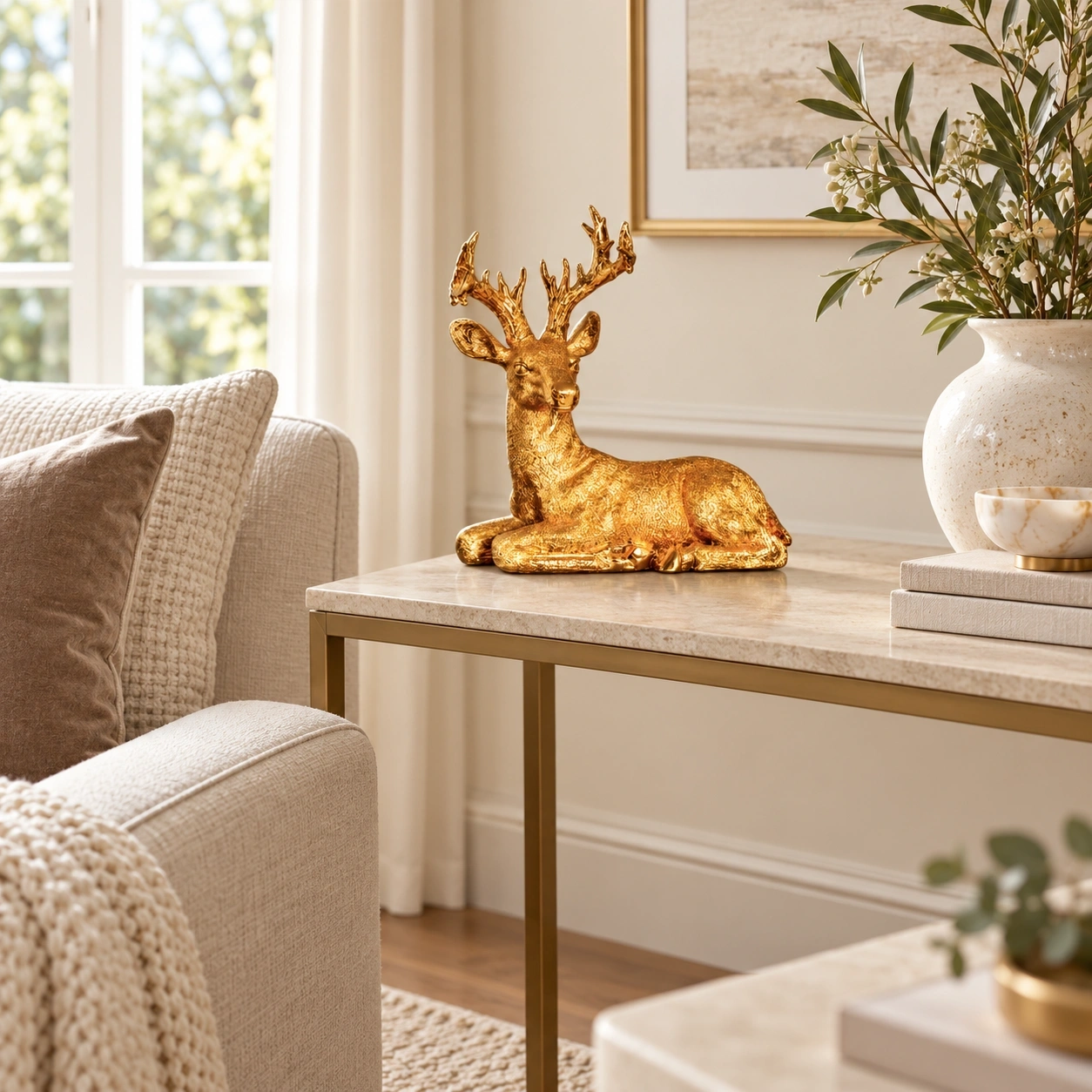 ID Studio Nepal Golden Deer Decorative Showpiece for Living Room, Office & Entrance Décor 2