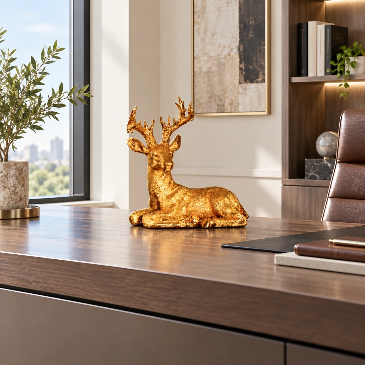 ID Studio Nepal Golden Deer Decorative Showpiece for Living Room, Office & Entrance Décor 1
