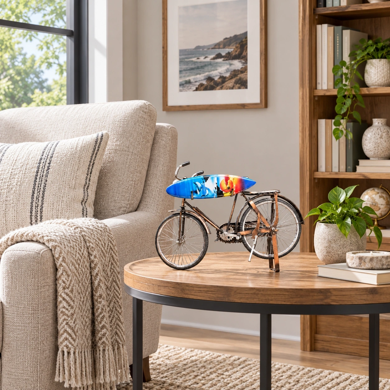ID Studio Nepal Decorative Bicycle with Surfboard Showpiece for Living Room, Office & Café Décor 3