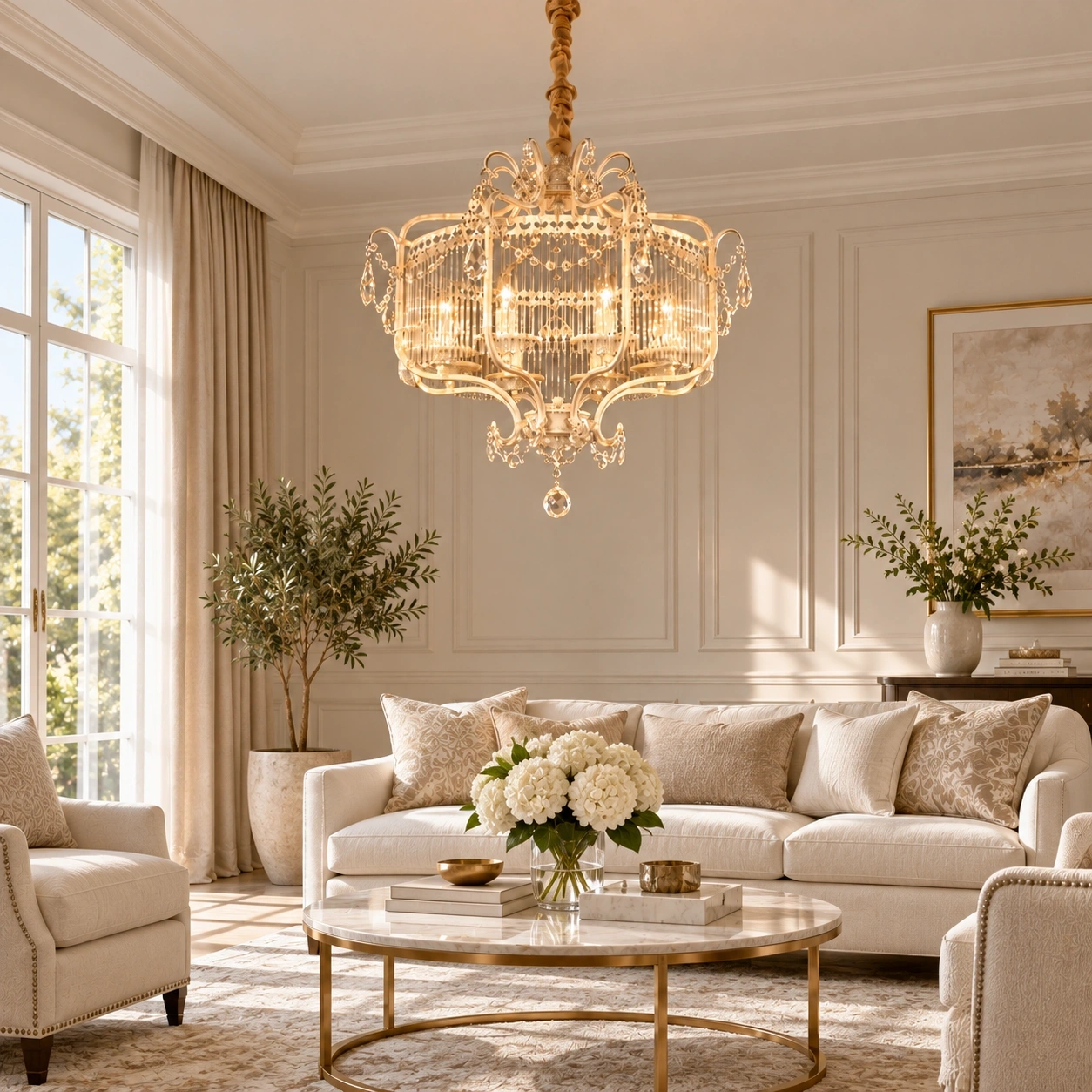 ID Studio Nepal Antique Cream Crystal Chandelier for Dining Room, Living Room & Luxury Hall 2