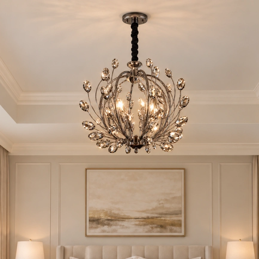 ID Studio Nepal Steel Grey Crystal Chandelier for Living Room, Dining Room & Foyer 3