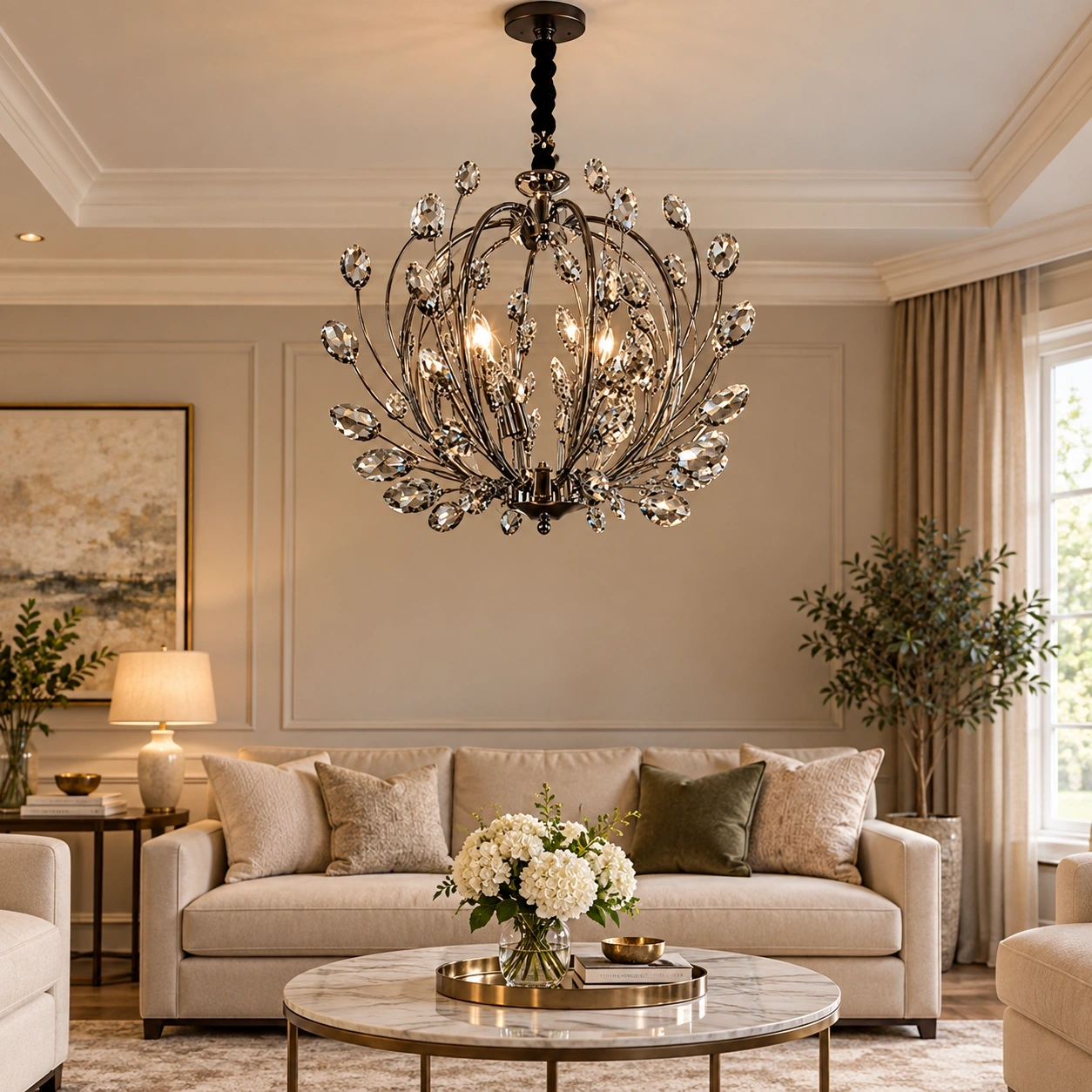 ID Studio Nepal Steel Grey Crystal Chandelier for Living Room, Dining Room & Foyer 2