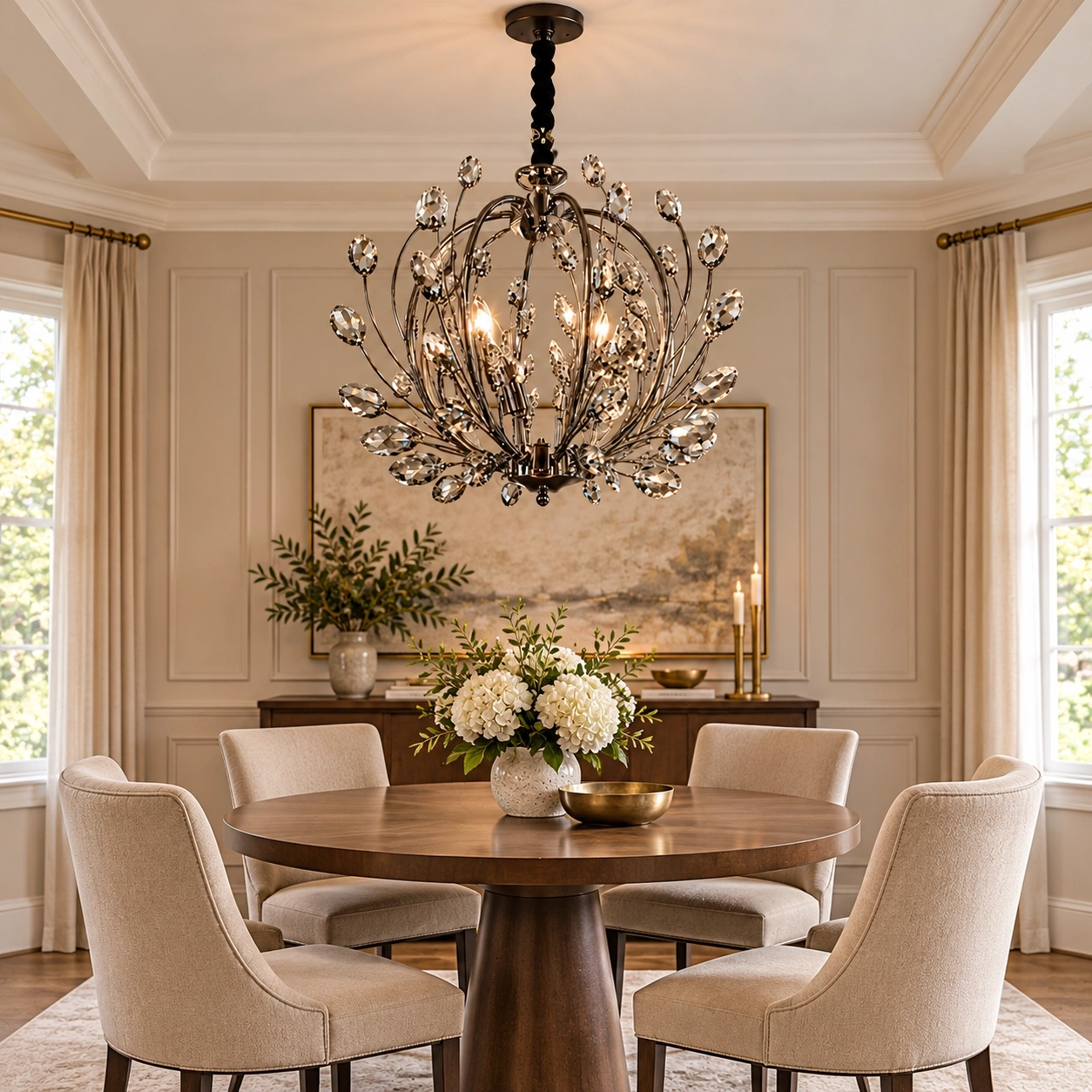 ID Studio Nepal Steel Grey Crystal Chandelier for Living Room, Dining Room & Foyer 1