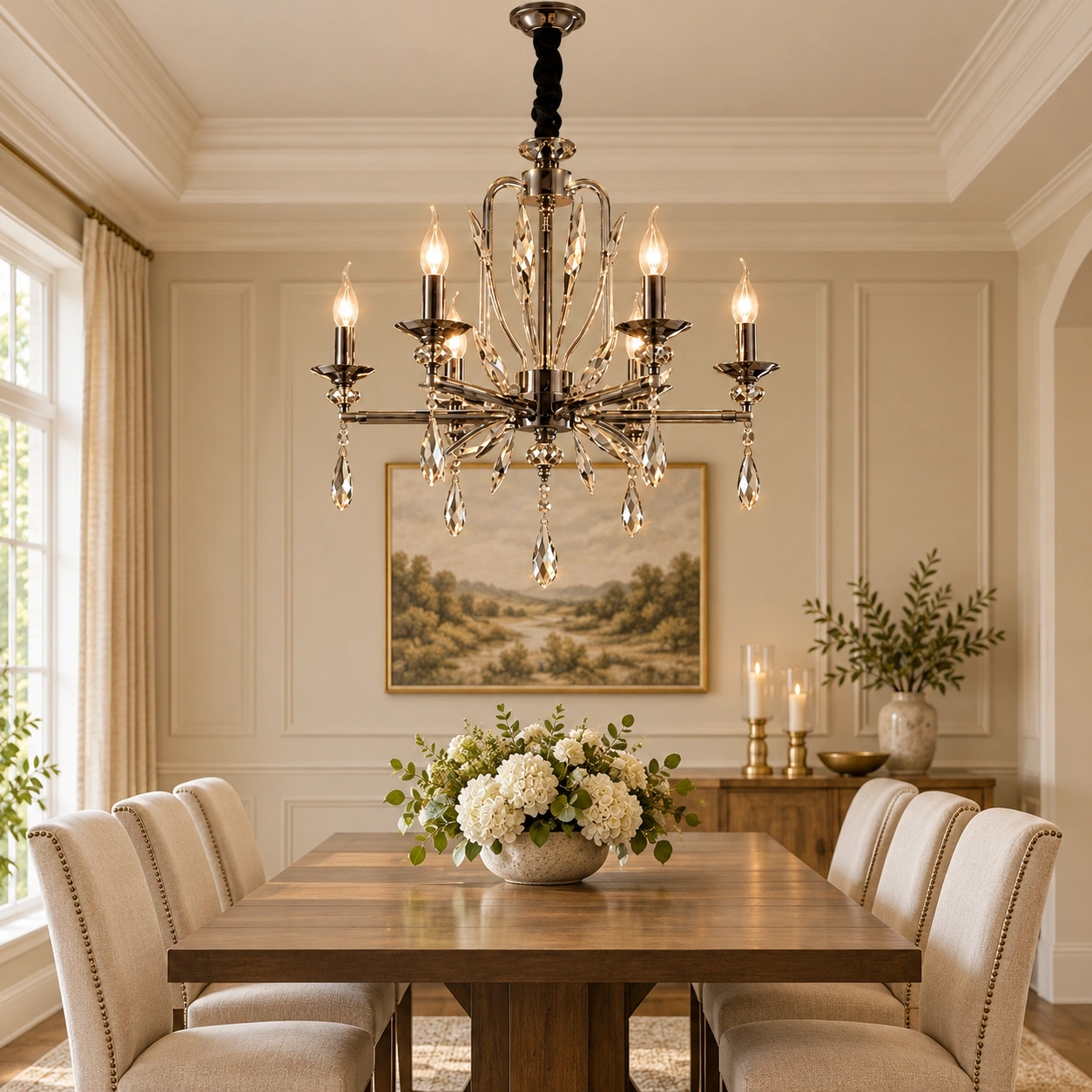 ID Studio Nepal Steel Grey 6-Light Crystal Chandelier for Living Room, Dining Room & Lobby 2