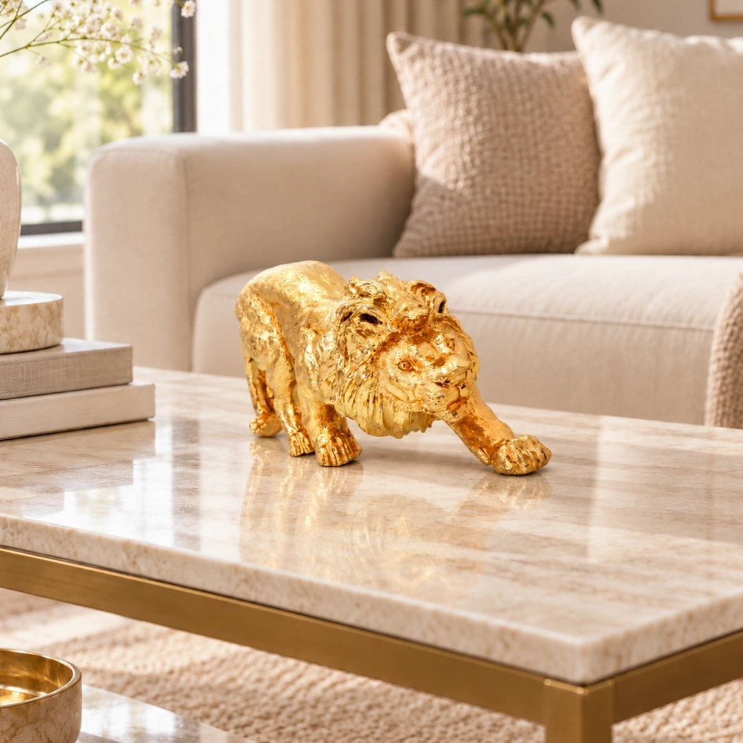 ID Studio Nepal Golden Tiger Decorative Showpiece for Living Room, Office & Entrance Décor 2