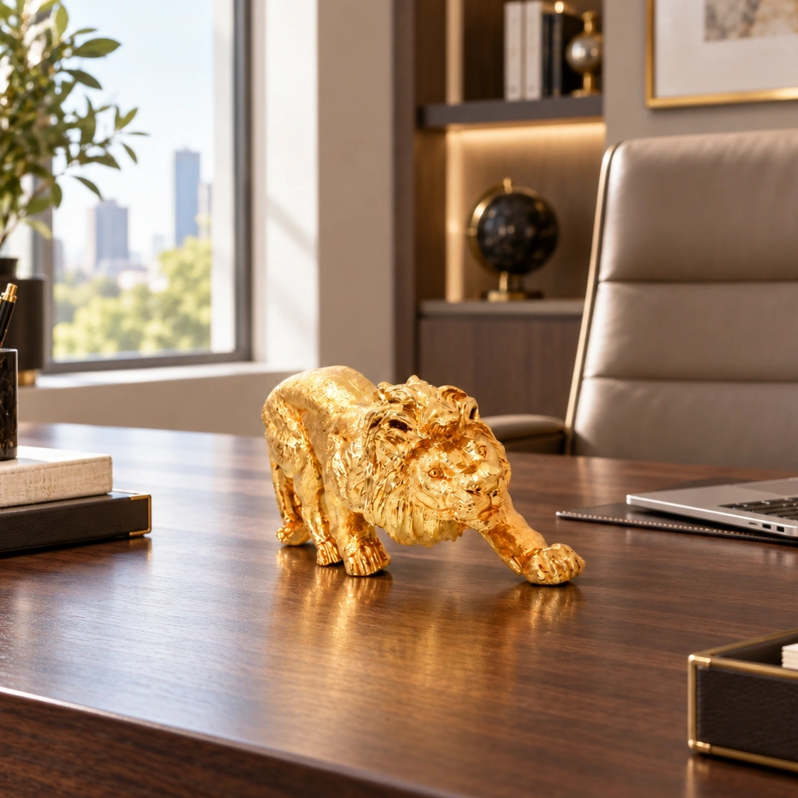 ID Studio Nepal Golden Tiger Decorative Showpiece for Living Room, Office & Entrance Décor 1