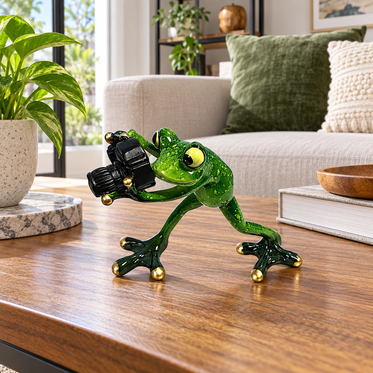 ID Studio Nepal Photographer Frog Decorative Figurine for Living Room, Office Desk & Shelf Décor 1
