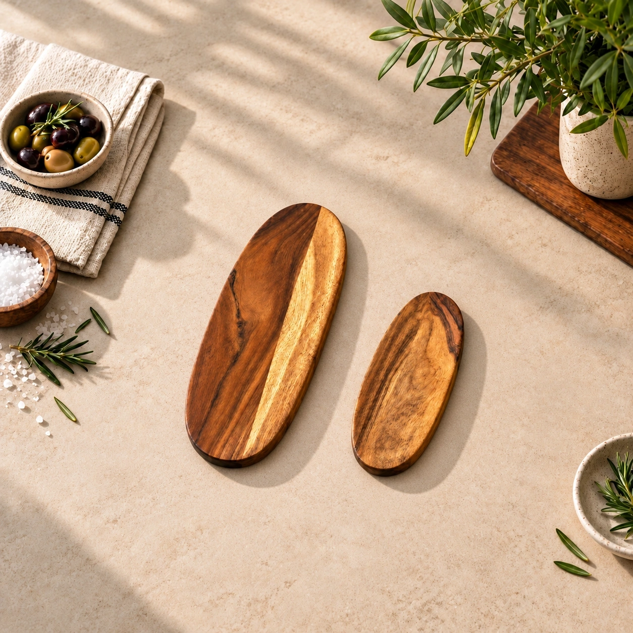 ID Studio Nepal Set of 2 Wooden Serving Platters for Snacks, Appetizers and Table Display 1