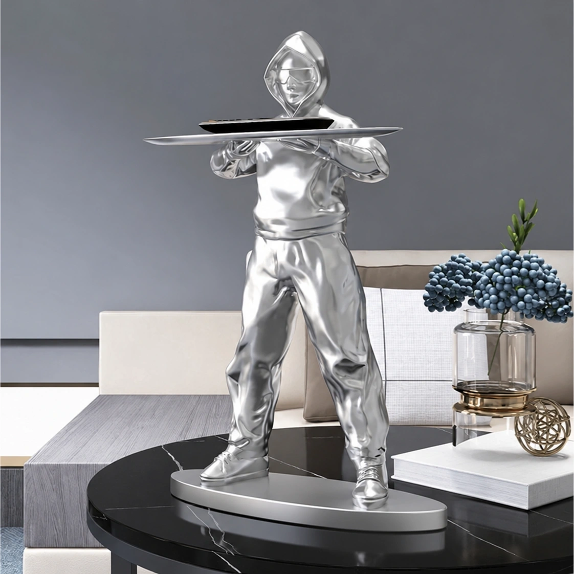 ID Studio Nepal Silver Astronaut Serving Tray Sculpture for Living Rooms and Offices 1