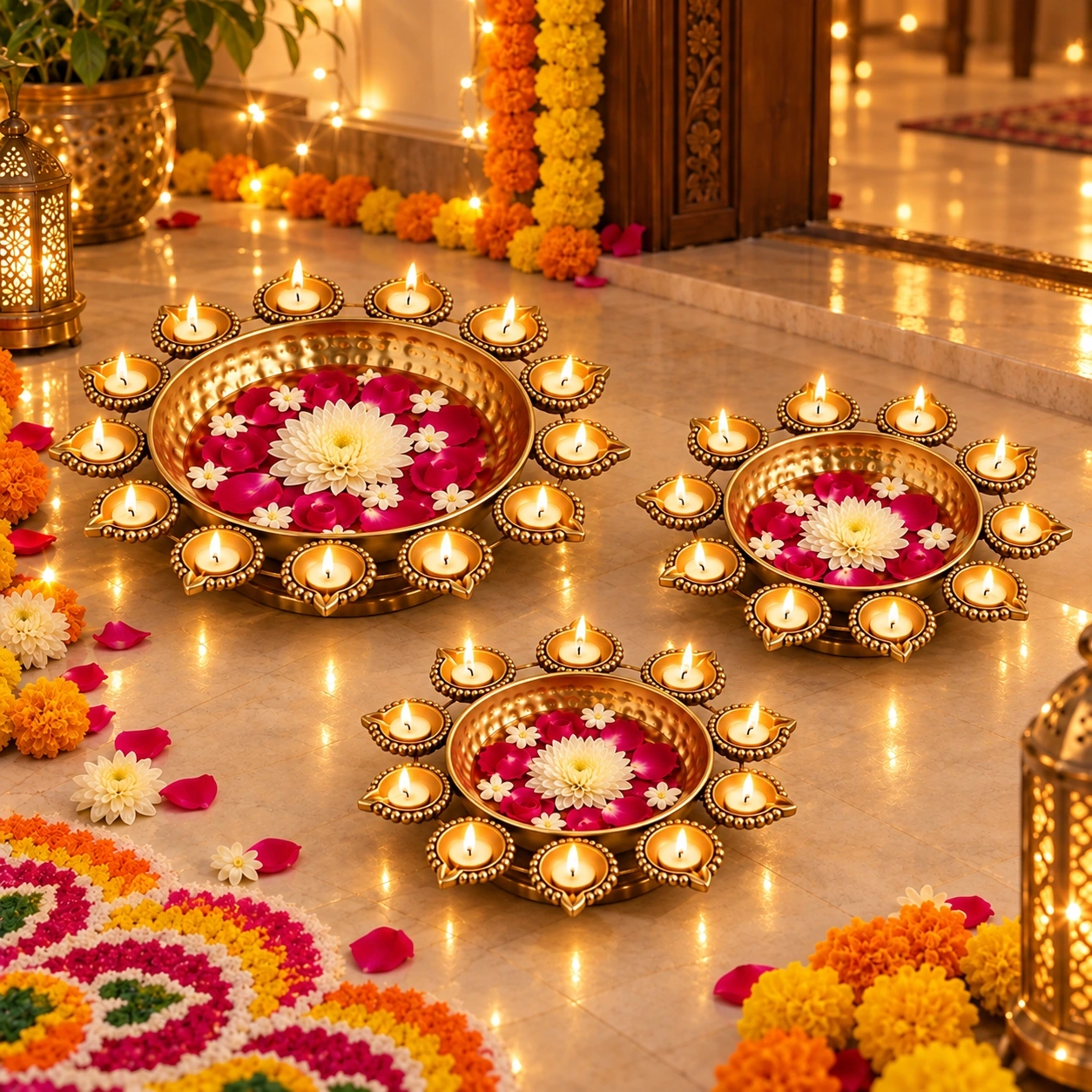 ID Studio Nepal Decorative Diya Urli Set of 3 for Puja and Festive Décor 2