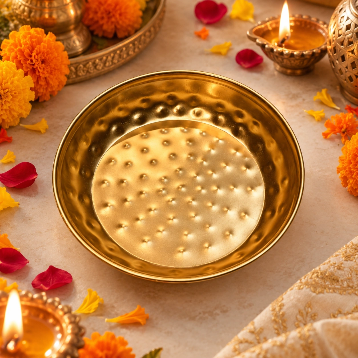 ID Studio Nepal Hammered Gold Decorative Bowl for Festive Centerpieces and Tabletop Décor 3
