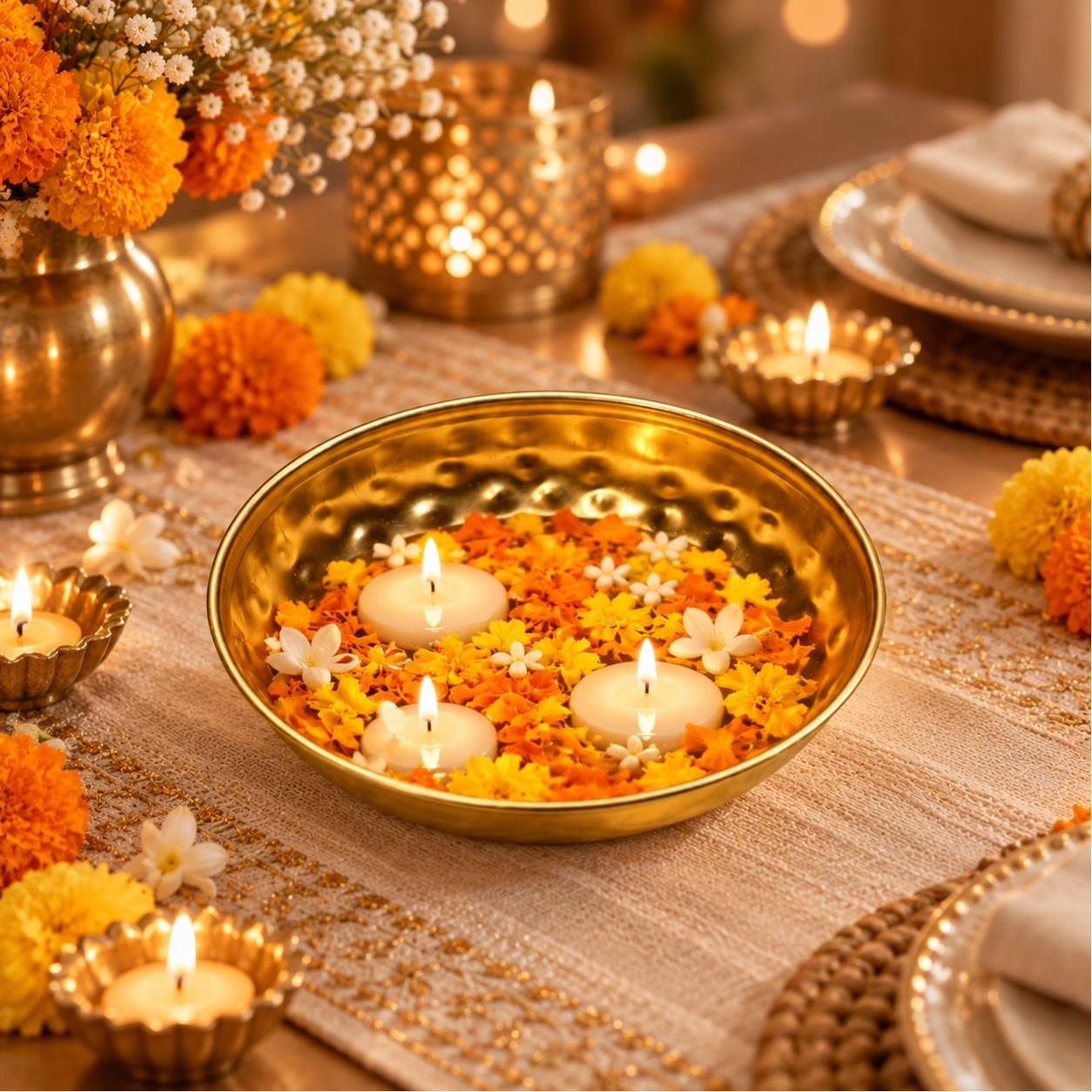 ID Studio Nepal Hammered Gold Decorative Bowl for Festive Centerpieces and Tabletop Décor 1