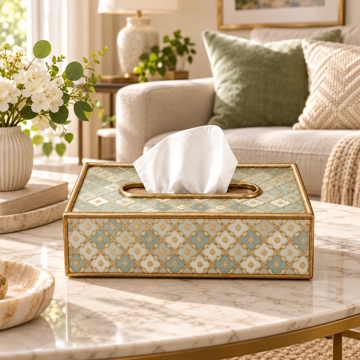ID Studio Nepal Blue Geometric MDF Tissue Box for Living Rooms, Bedrooms and Offices 1