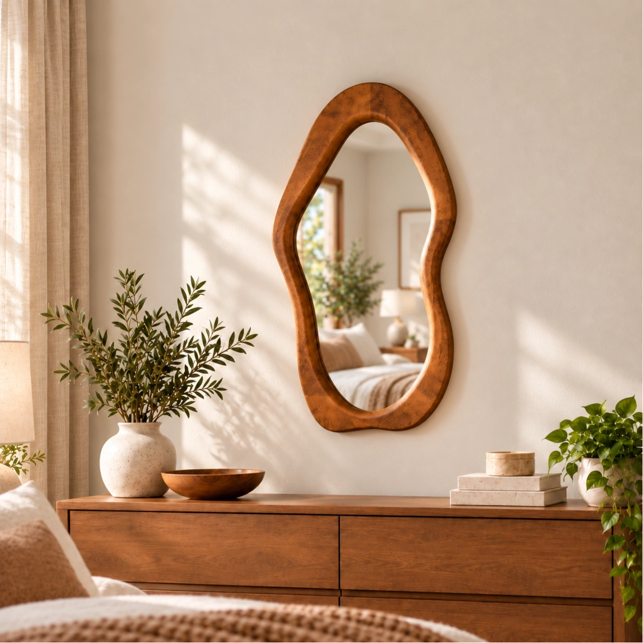 ID Studio Nepal Irregular Wooden Wall Mirror for Living Rooms, Bedrooms and Entryways 1