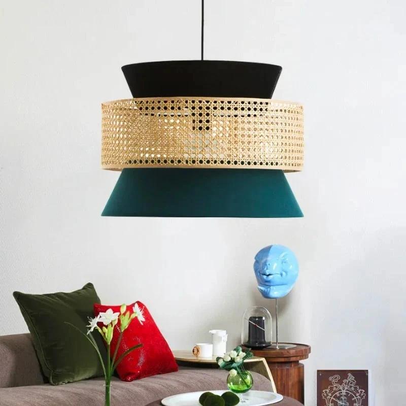 ID Studio Nepal Modern Metal & Cane Pendant Light for Dining Room, Café & Kitchen Island 1