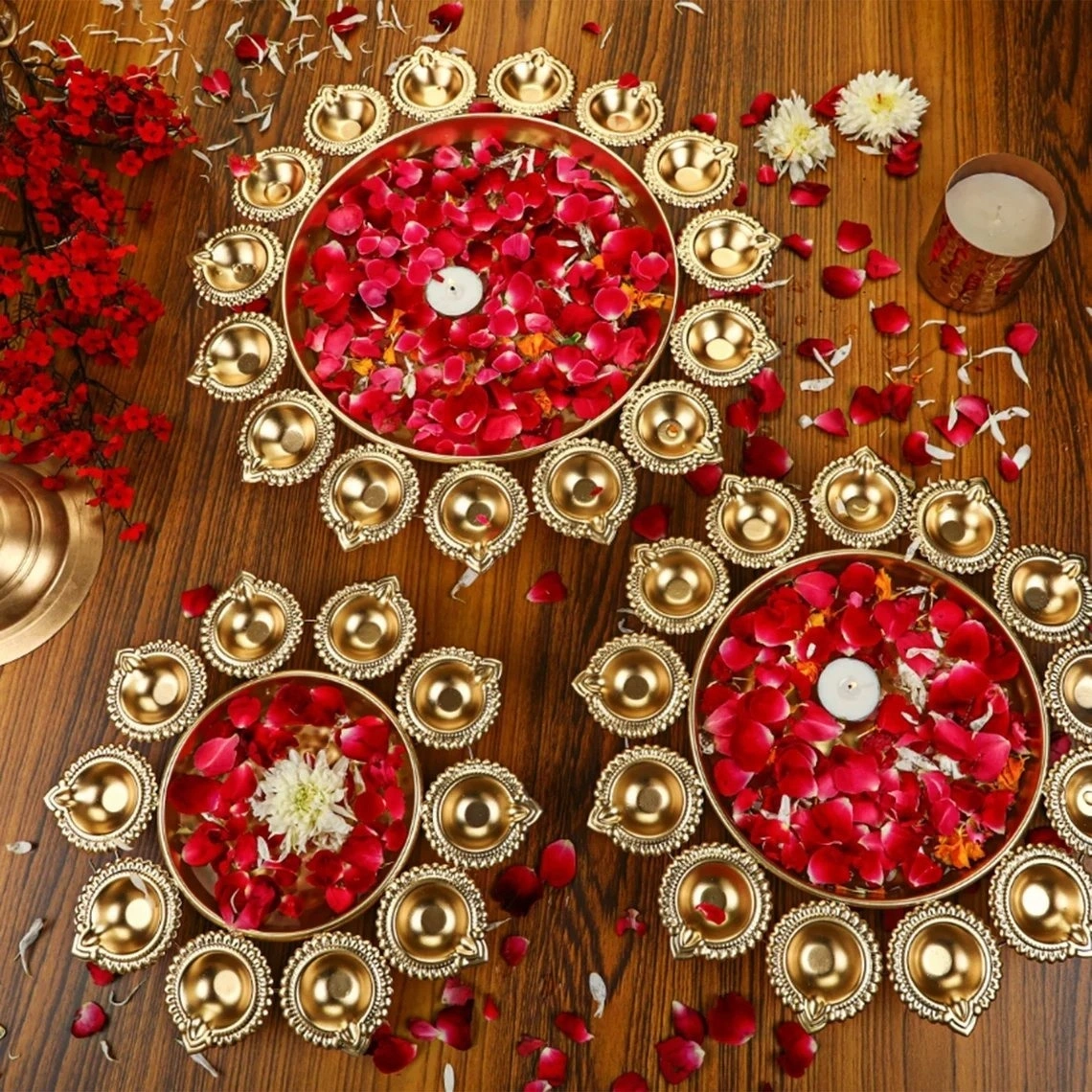 ID Studio Nepal Decorative Diya Urli Set of 3 for Puja and Festive Décor 4