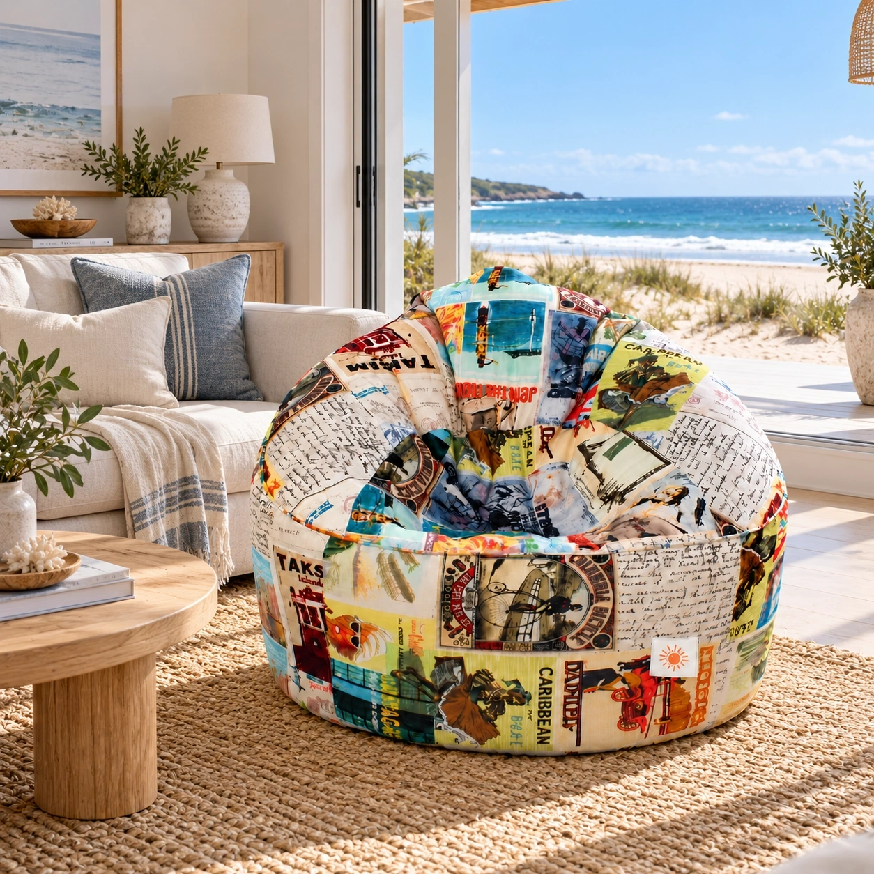 ID Studio Nepal Vintage Print Bean Bag Chair for Living Rooms, Reading Corners & Casual Seating 2