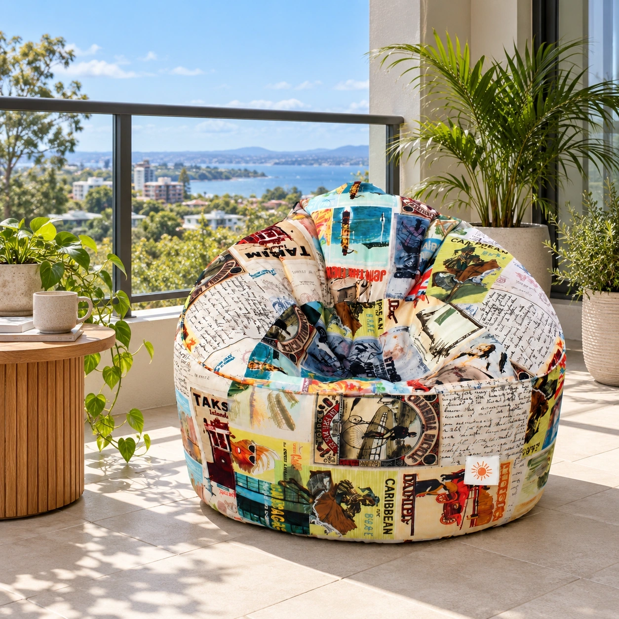 ID Studio Nepal Vintage Print Bean Bag Chair for Living Rooms, Reading Corners & Casual Seating 1