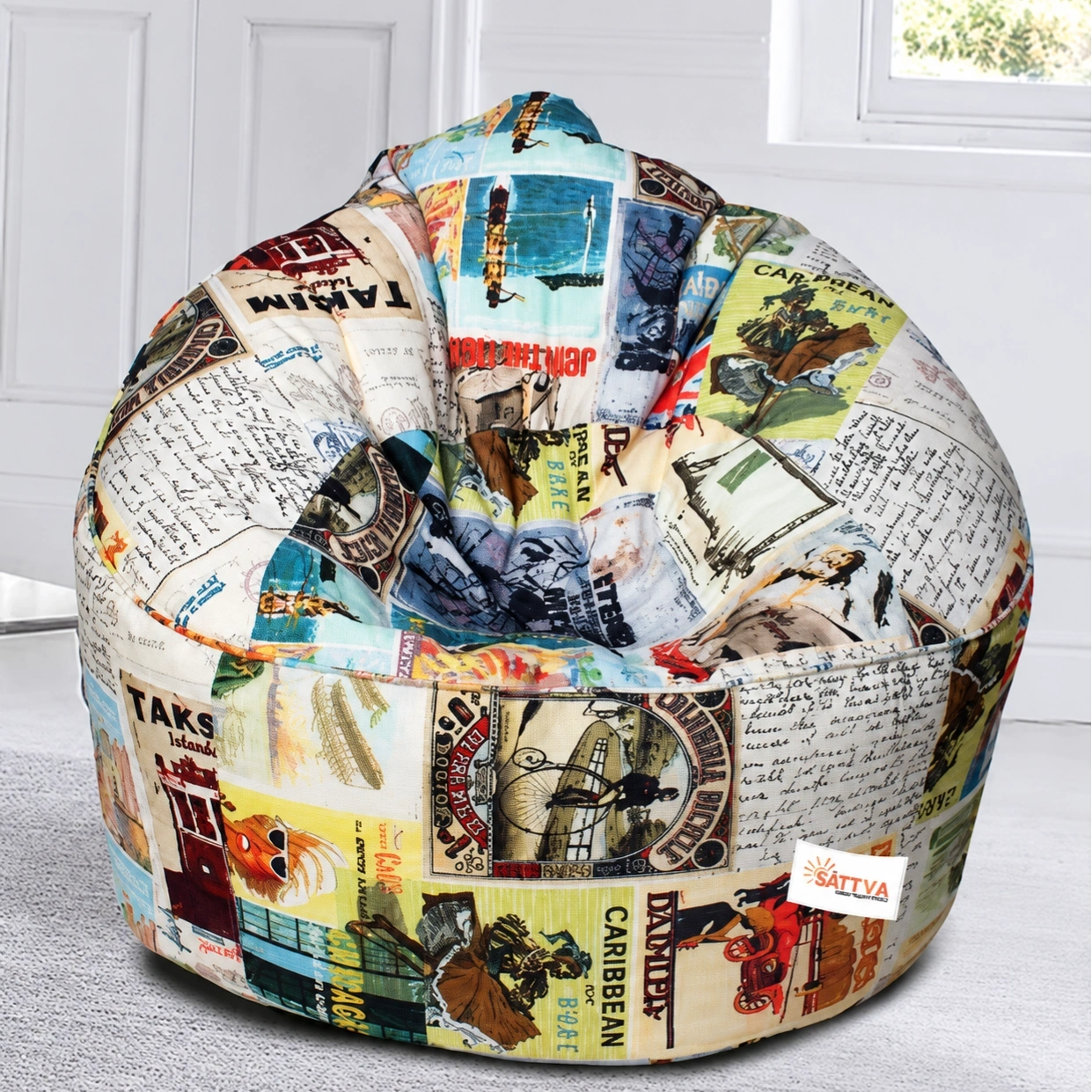 ID Studio Nepal Vintage Print Bean Bag Chair for Living Rooms, Reading Corners & Casual Seating 3