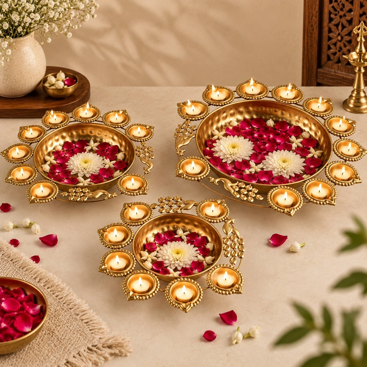 ID Studio Nepal Decorative Diya Urli Set of 3 for Puja and Festive Décor 1