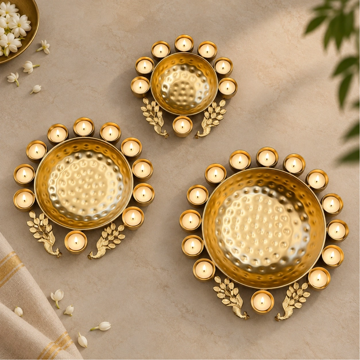 ID Studio Nepal Mayur Decorative Urli Bowl Set of 3 for Diwali Décor, Floating Flowers and Festive Displays 1