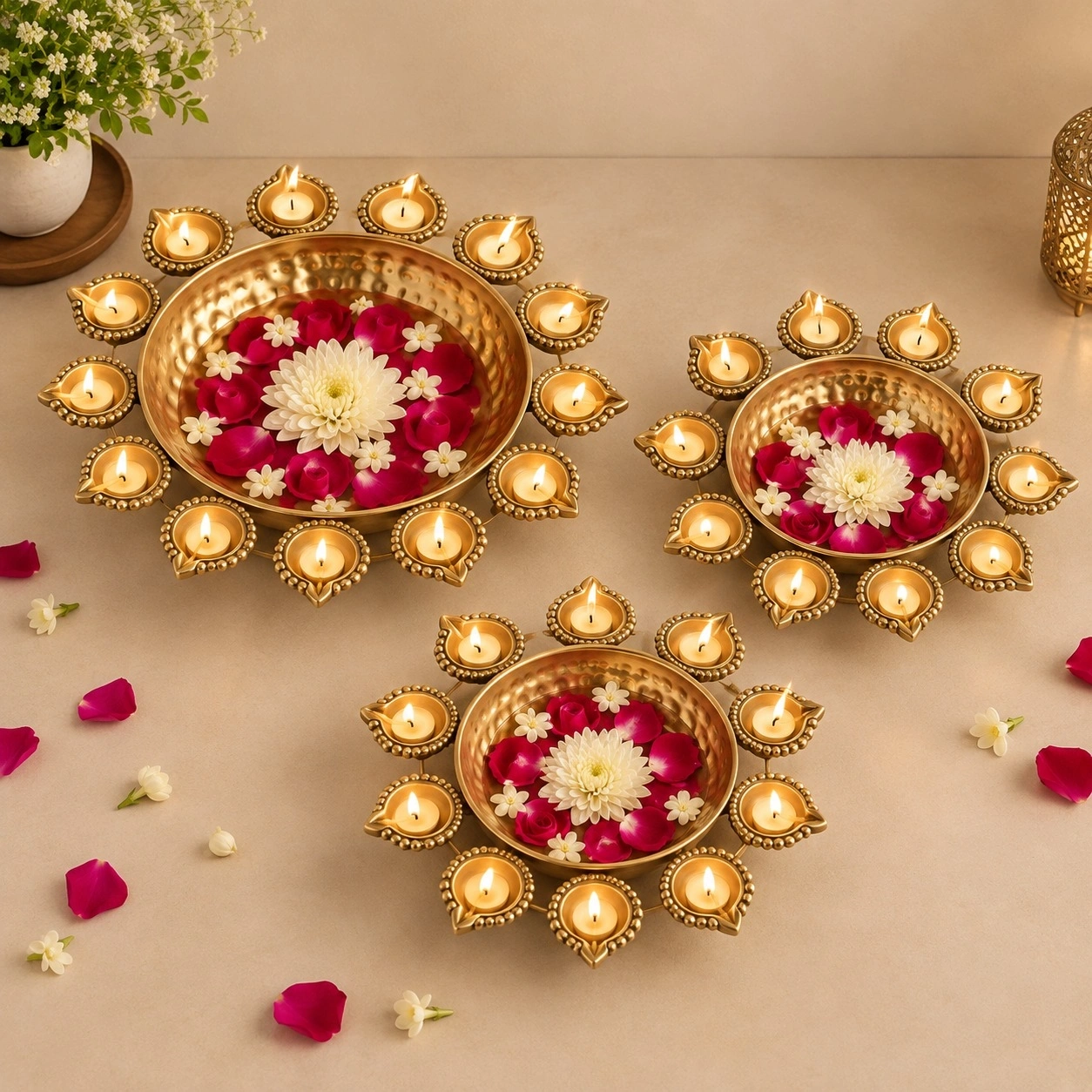 ID Studio Nepal Decorative Diya Urli Set of 3 for Puja and Festive Décor 1