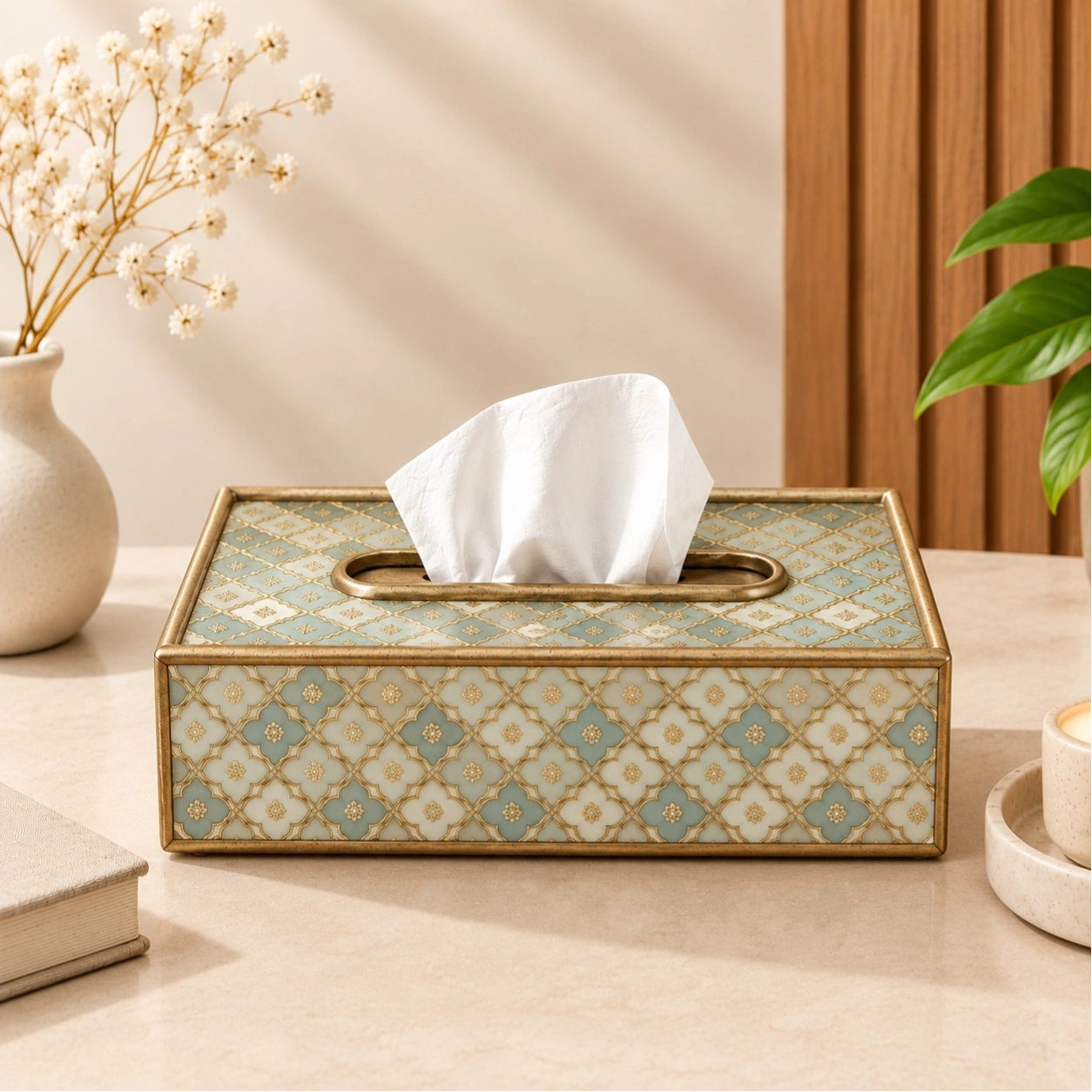 ID Studio Nepal Blue Geometric MDF Tissue Box for Living Rooms, Bedrooms and Offices 2