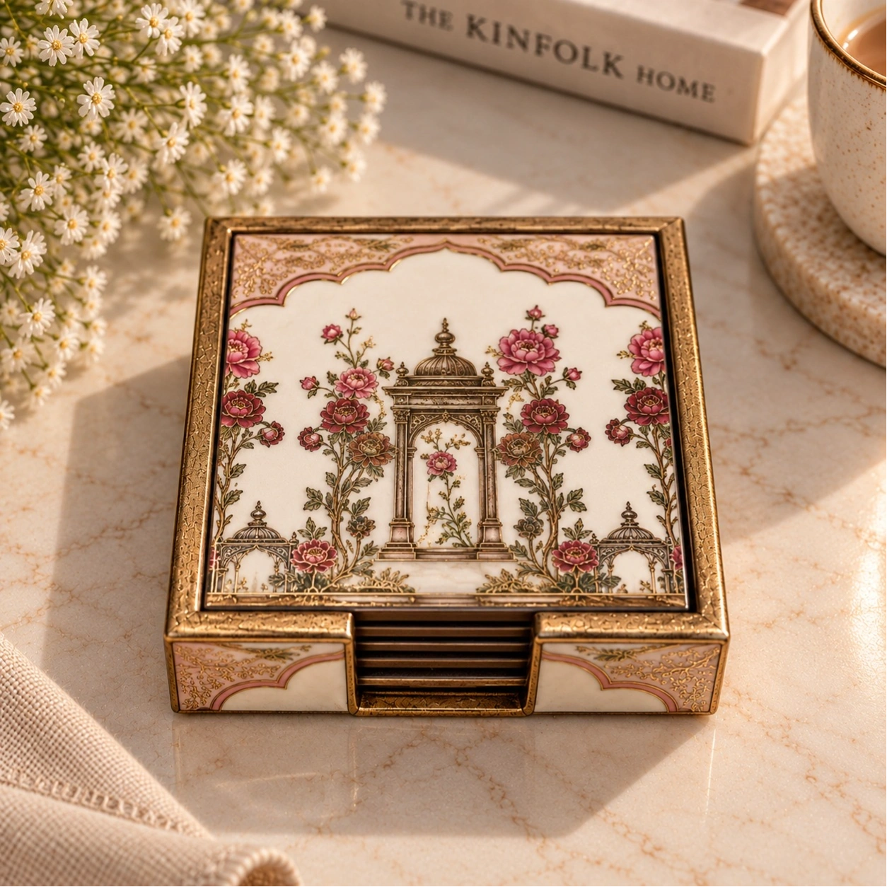 ID Studio Nepal Floral MDF Coaster Set of 6 for Coffee Tables and Dining Tables 1