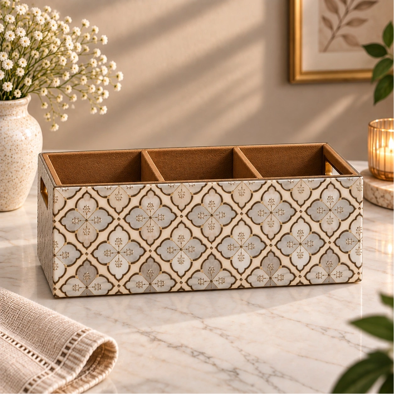 ID Studio Nepal Patterned MDF Cutlery Holder for Dining Tables and Kitchen Counters 1