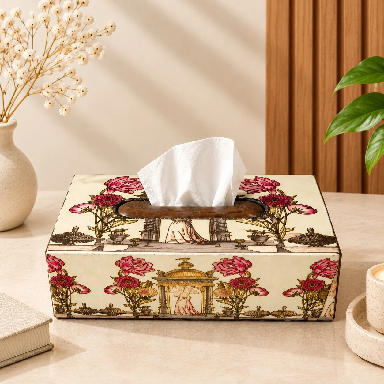 ID Studio Nepal Floral MDF Tissue Box for Living Rooms, Bedrooms and Dining Tables 1