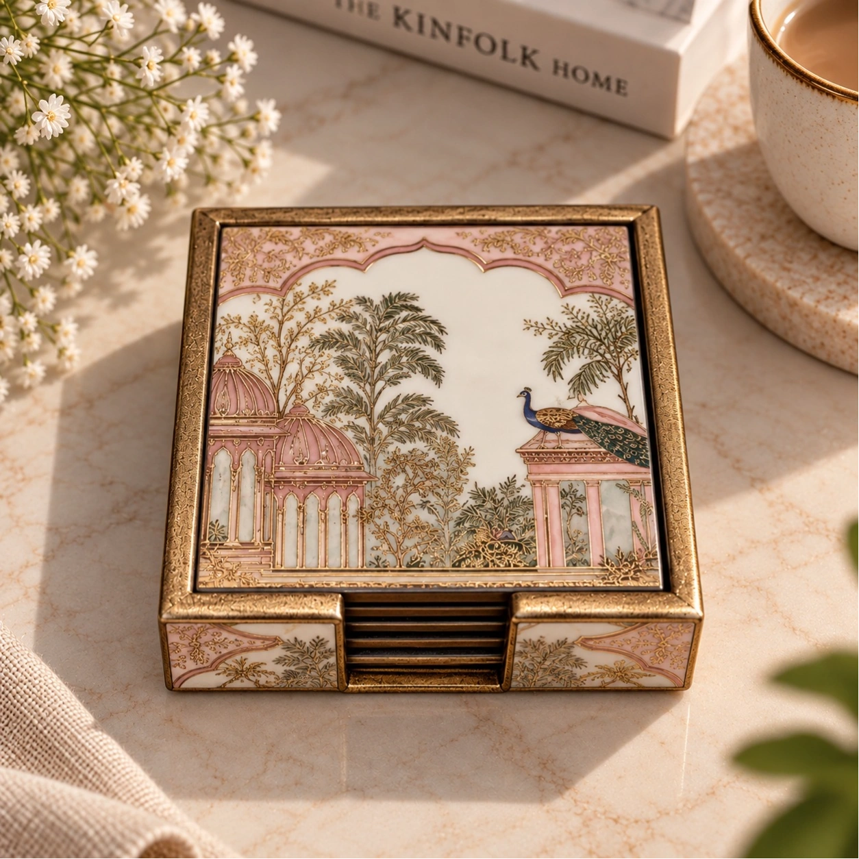 ID Studio Nepal Peacock Garden MDF Coaster Set of 6 for Tea and Coffee Tables 1