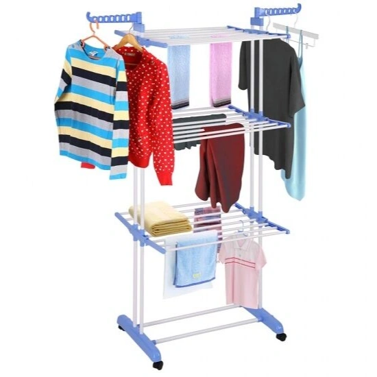 3 Layer Cloth Drying Stand Hanger With Wheels 1