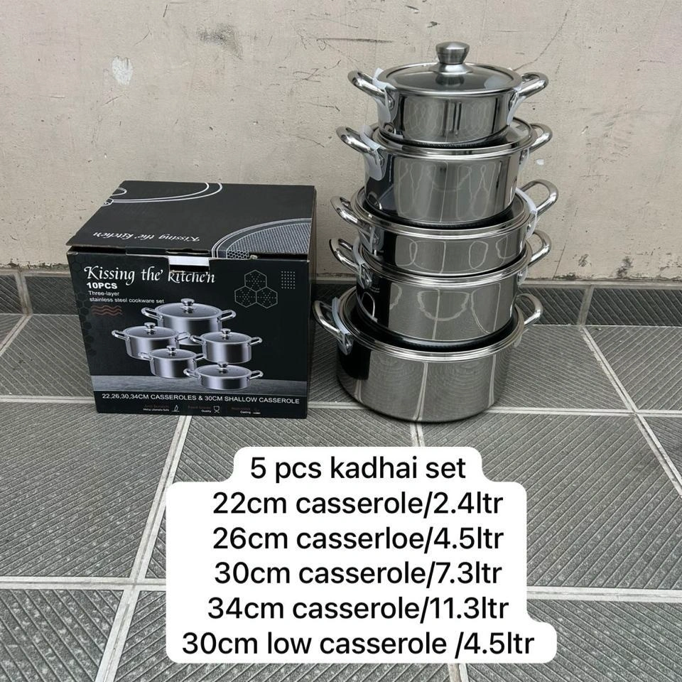 Triply Double Honeycomb Casserole Cookware Set with Lid Cooking, Serving, Storing - Set of 5 3