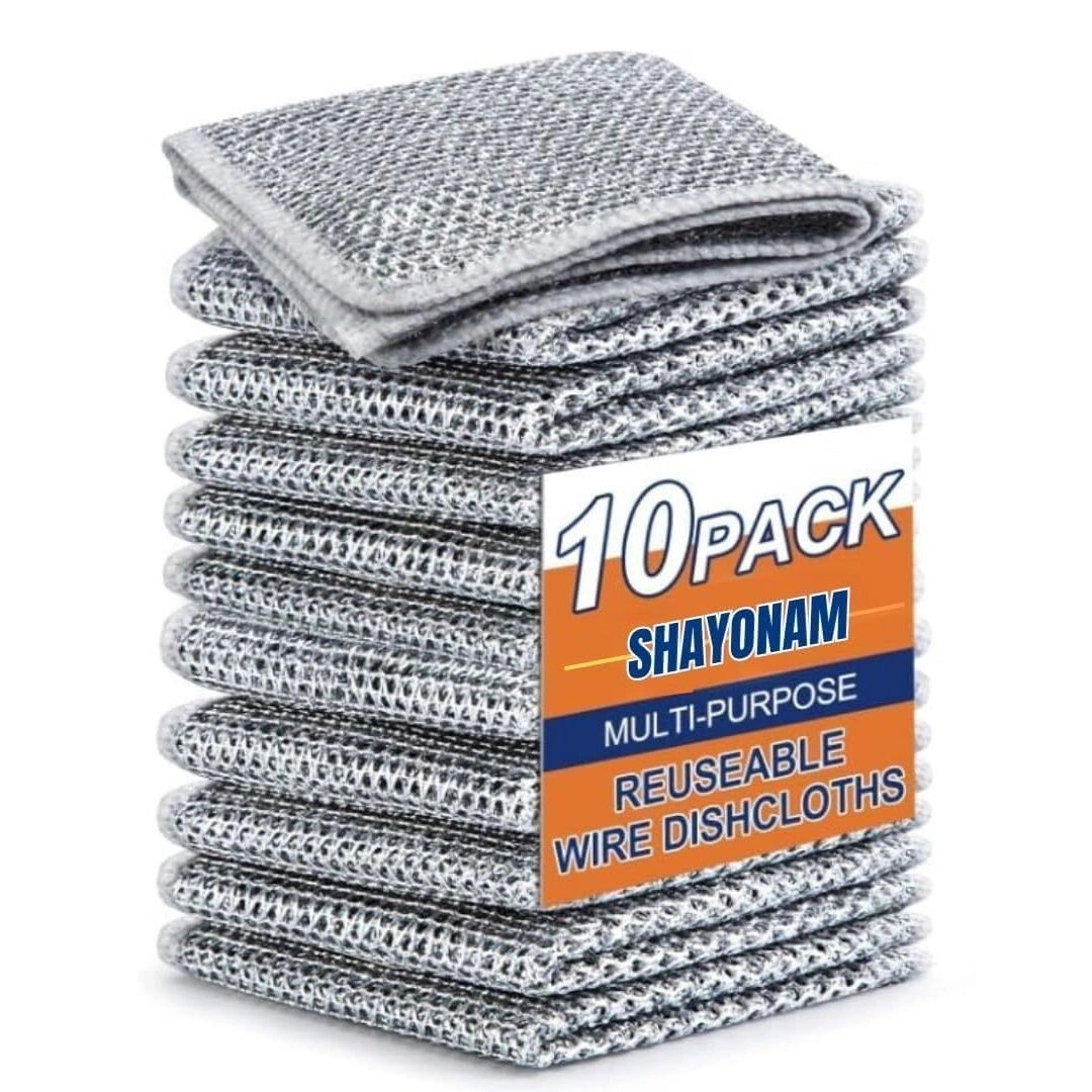Double Layer Multipurpose Wire Dish Washing Rags/ Cloth - 10 Pcs ( 1 Pack) 1