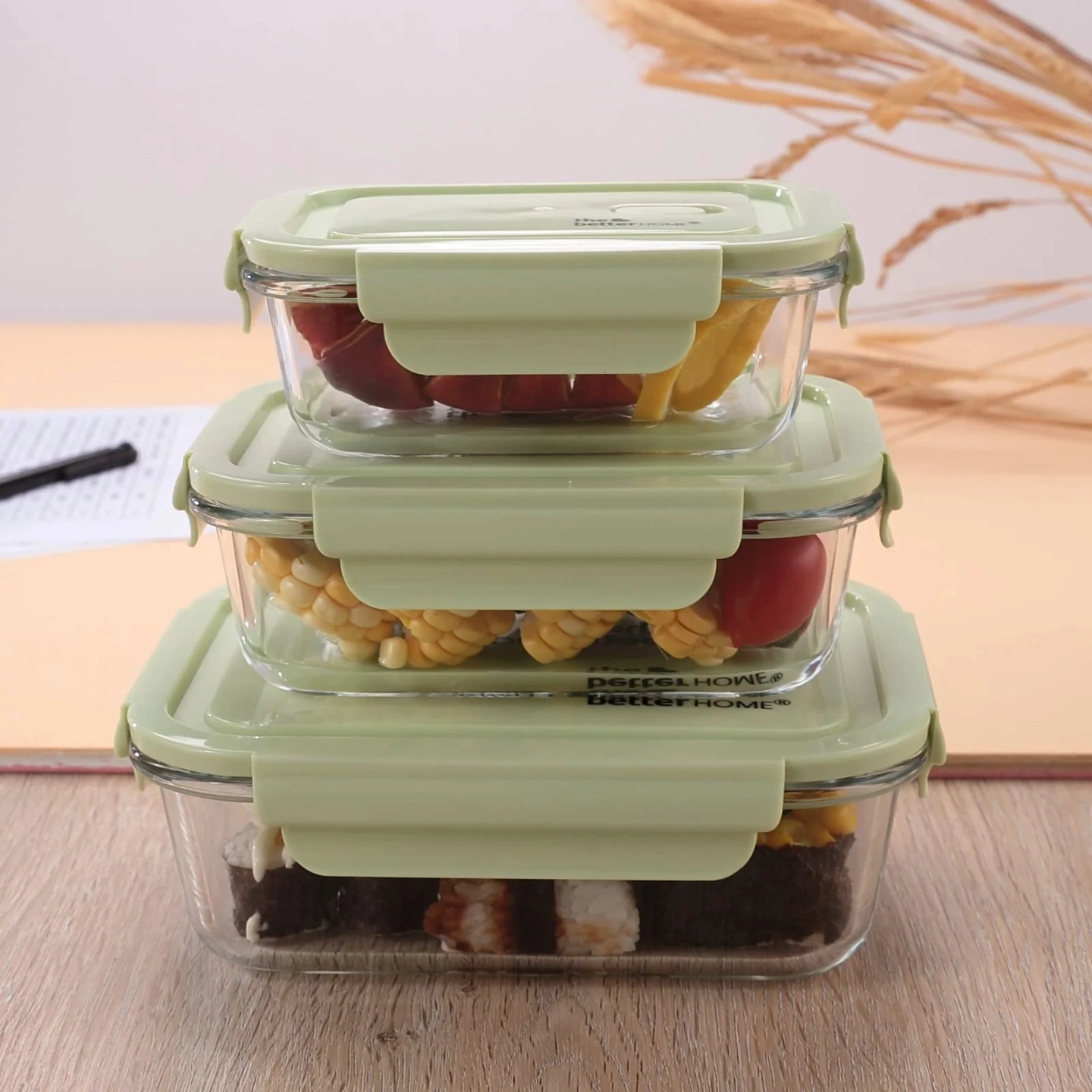 Rectangle Glass Food Storage Containers with Airtight Lid Set of 3 (410ml/680ml/1040ml) 1