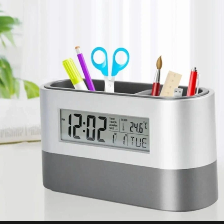 Oval Desk Clock Stand With Clock Pen Holder 3